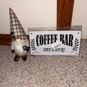 Plaid Gnome and Coffee Bar Sign Decor